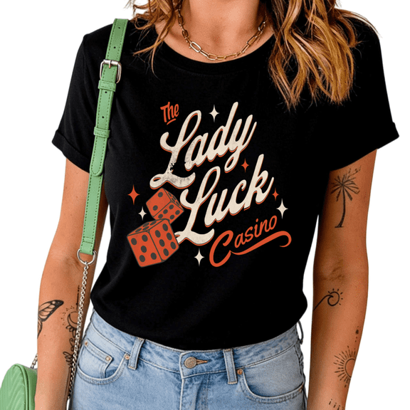 The Lady Luck Casino Retro Dice Print Tshirt Graphic Tees Shirts Vintage Las Vegas Gift Black Tops S-5XL