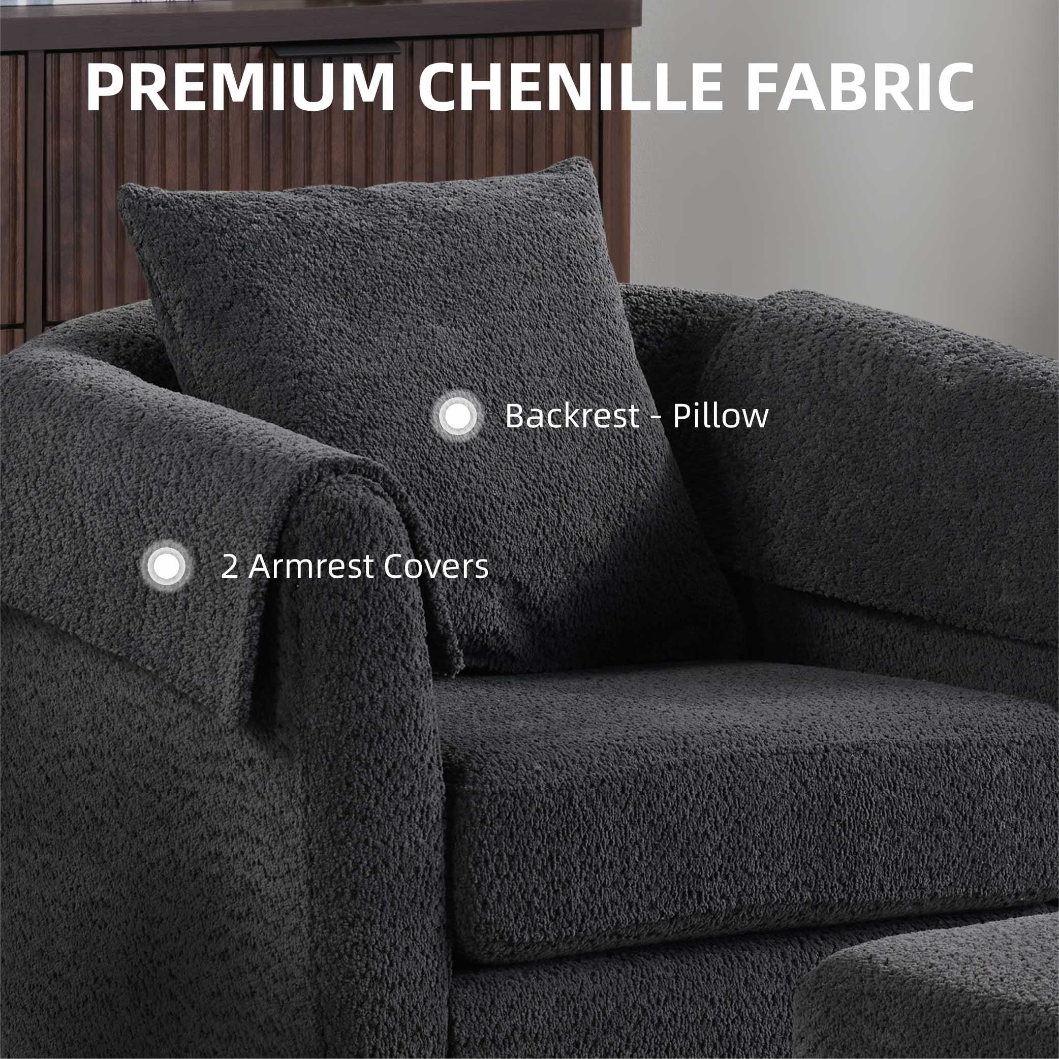 MAYEERTY Swivel Accent Chair with Ottoman, Chenille Barrel Chair for Living Room/Office, Black