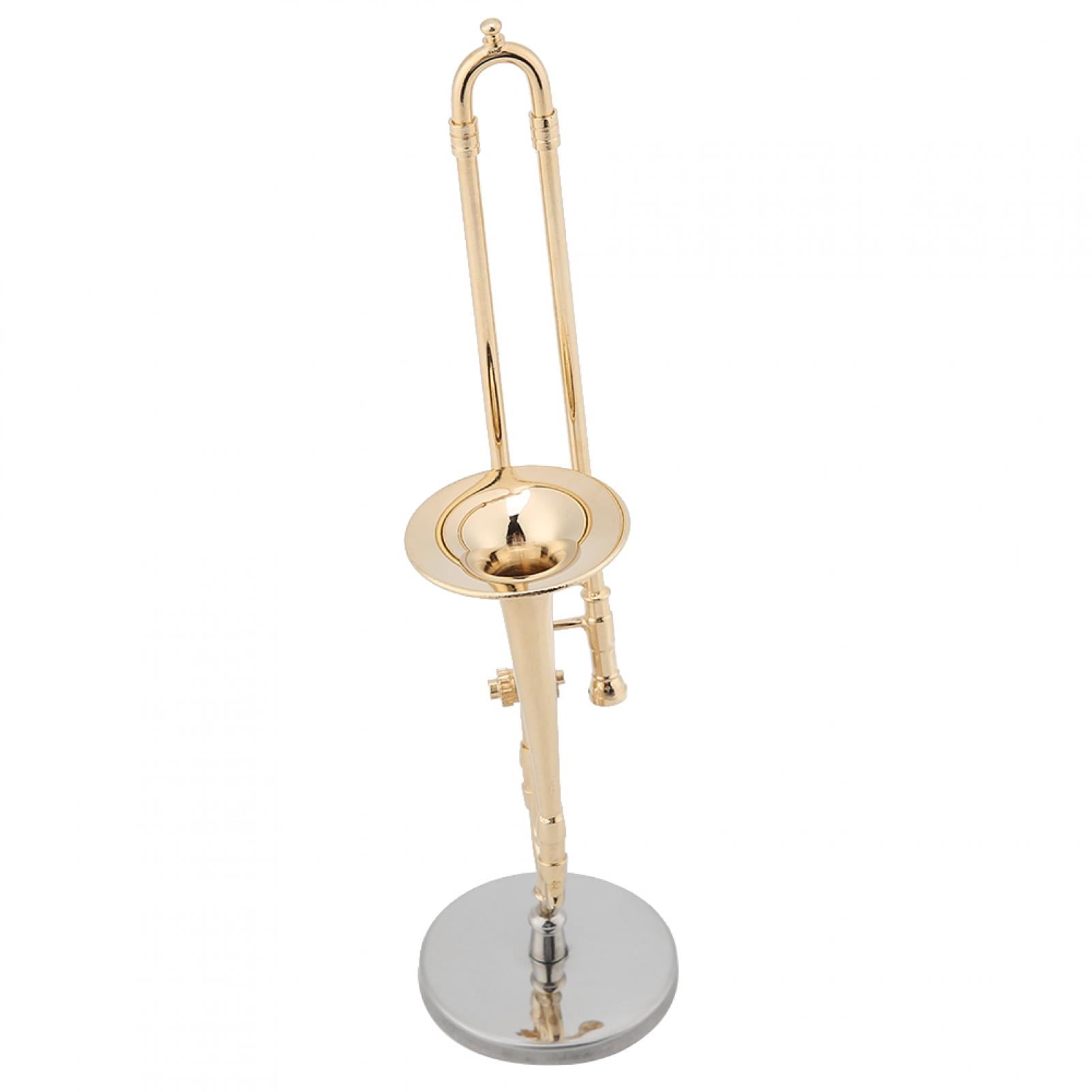Mini Trombón De Latón Para Casa De Muñecas – Modelo Musical Decorativo De 9.5 Cm Con Base Y Caja