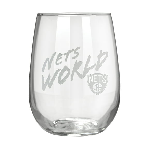 Brooklyn Nets Etched 17oz. Rally Cry Stemless Wine Glass
