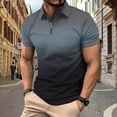 thumbnail image 2 of YLSDY Men's Summer Gradient Color Shirt Short Sleeve Lapel Zipper Slim Fit T-Shirt Blouse Gray M, 2 of 6