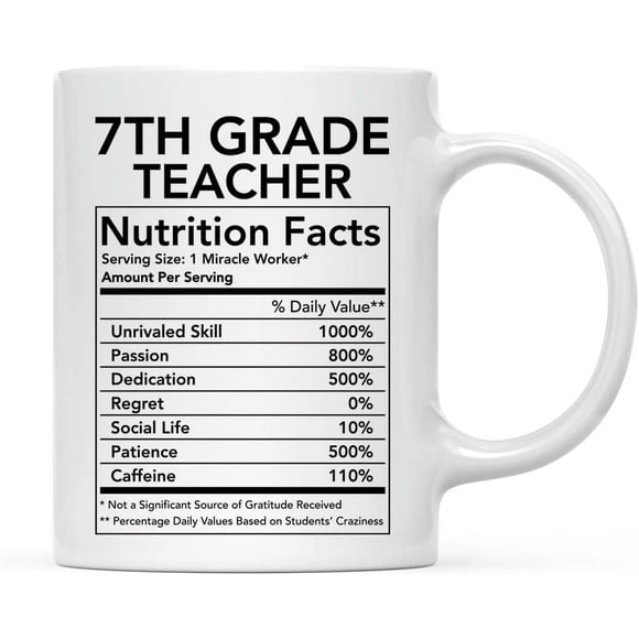 CTDream Tasse à Café/thé en Céramique 11oz. Cadeau de Remerciement, Enseignant de 7e Année, Faits Nutritionnels, Lot de 1, Idées Cadeaux d'Anniversaire/noël