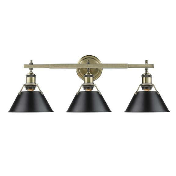 Yep by Golden Lighting Orwell 3-light Vanity in Aged Brass and Matte Black shade