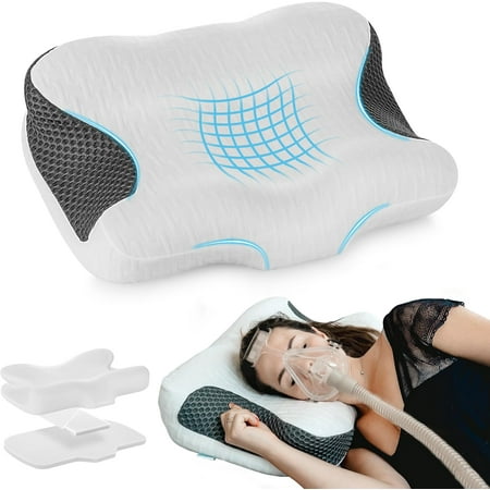 Cervical Neck CPAP Pillow for Sleeping, Ergonomic Adjustable Height Neck Support Memory Foam Bed Pillow for CPAP Users with Sleep Apnea, Suitable for Side and Back Sleepers
