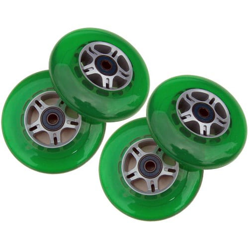 4 WHEELS 2ea Blue/Green With Bearings for RAZOR SCOOTER 