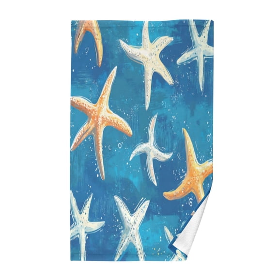 Pure Cotton Face Towel 16x28 Inches Hand Towel Bath Towel Hand Bath Towels Soft Good Water Absorption for Washing Face Wiping Face Starfish on Blue Background