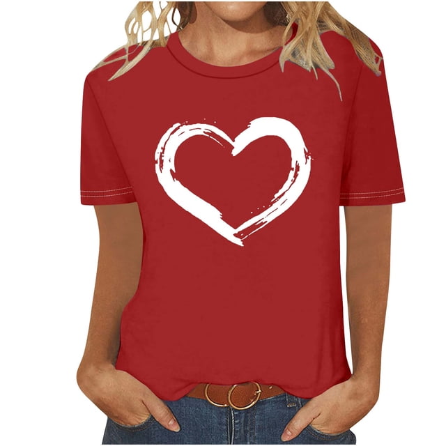 Qiopertar Mode Femmes T-Shirt Décontracté à Manches Courtes Col Rond Imprimé Blouse Tops Grandes Économies de Vacances! Offres de la Semaine Liquidation