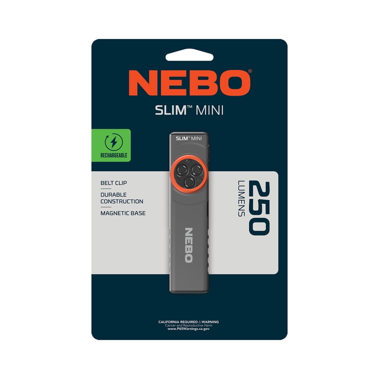 nebo 250 lumen flashlight NEBO Slim Mini 250 Lumen LED Rechargeable Compact Pocket Flashlight