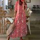 thumbnail image 1 of Puntoco Vestido De Manga Corta Con Cuello En V, Vestido Largo Bohemio Estampado Con Cuello En V Y Borlas En El Dobladillo De La Oreja Para Mujer Rojo Xl, 1 of 6