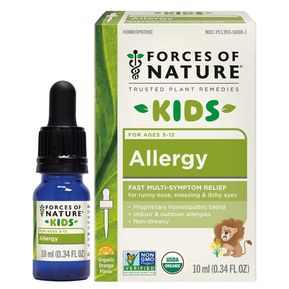 Forces of Nature Kids Allergy Relief 10ml, Natural, Organic, Sublingual Drops, Indoor, Outdoor Allergies, Itchy, Runny Nose, Sneezing