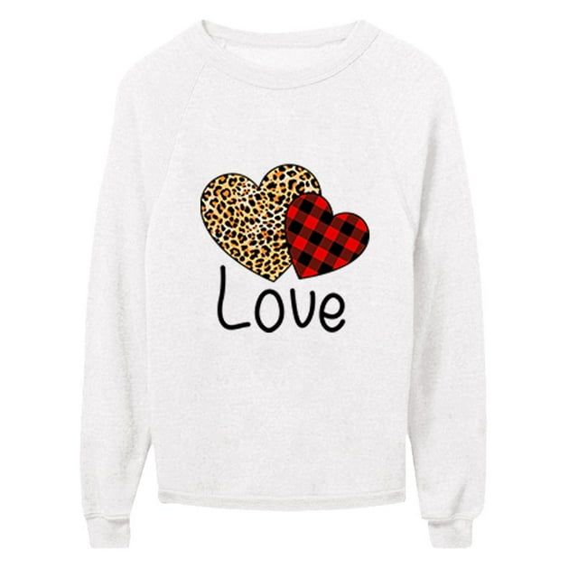 OUSITAID Valentine Heart Print O Col Chandail en Vrac Manches Longues Blouse Décontractée Haut