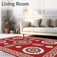 thumbnail image 2 of ODIKA 4'x6' Machine Washable Non-Slip Area Rug, Rustic Floral Medallion Design With Interlocking Shapes High Traffic Rug, Red, 548423, 2 of 7