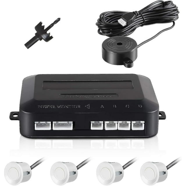 Car Reversing Sensor, Car Reversing Radar Auto Parking System with Bibi Buzzer Alarm and 4 Sensors - White Hy