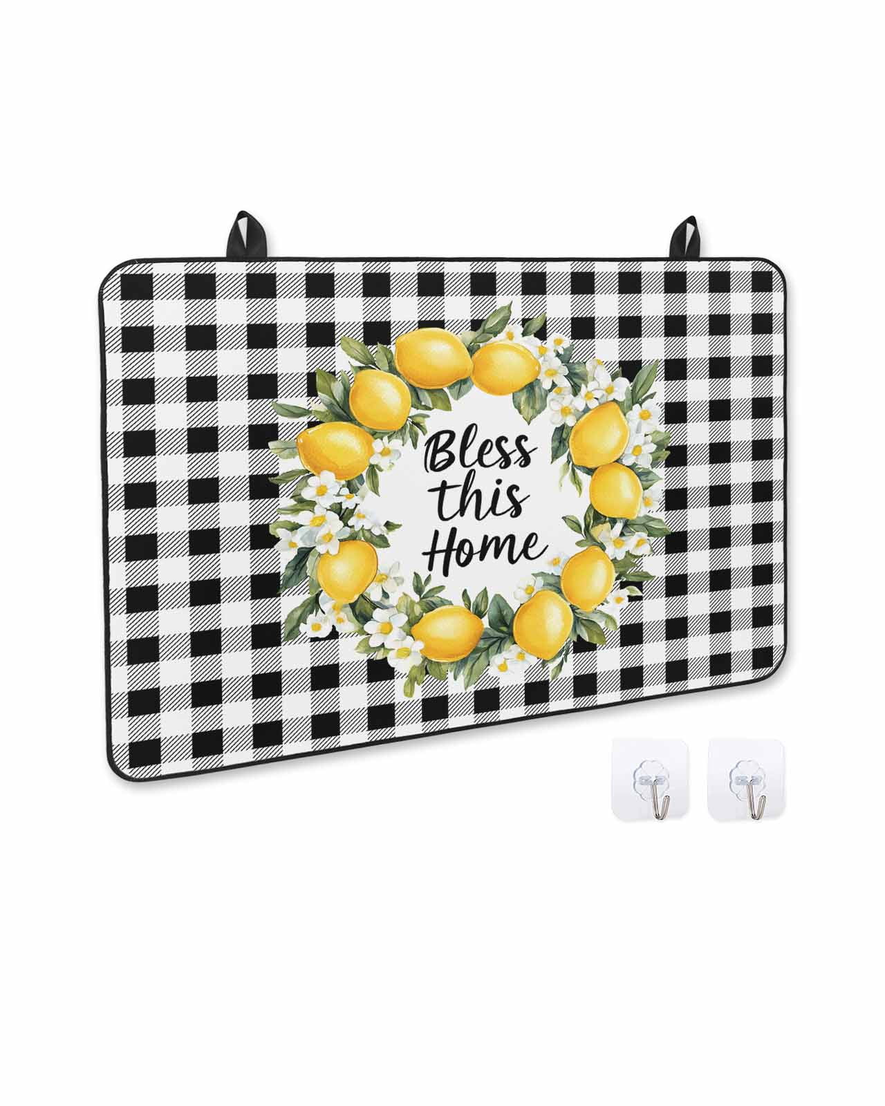 nqOlkjepod Large Induction Cooktop Protector Mat 24"x21", Summer Lemon Stove Top Covers for Electric Stove, Farmhouse Country Black White Check Stove Burner Cover Mats, Glass Top Stove Cover