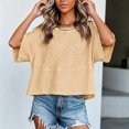 thumbnail image 2 of Morttic Women's Solid Color Short Sleeve Round Neck T-Shirt – Loose Fit Breathable Top, Summer Casual & Vacation Essential Beige，S, 2 of 3
