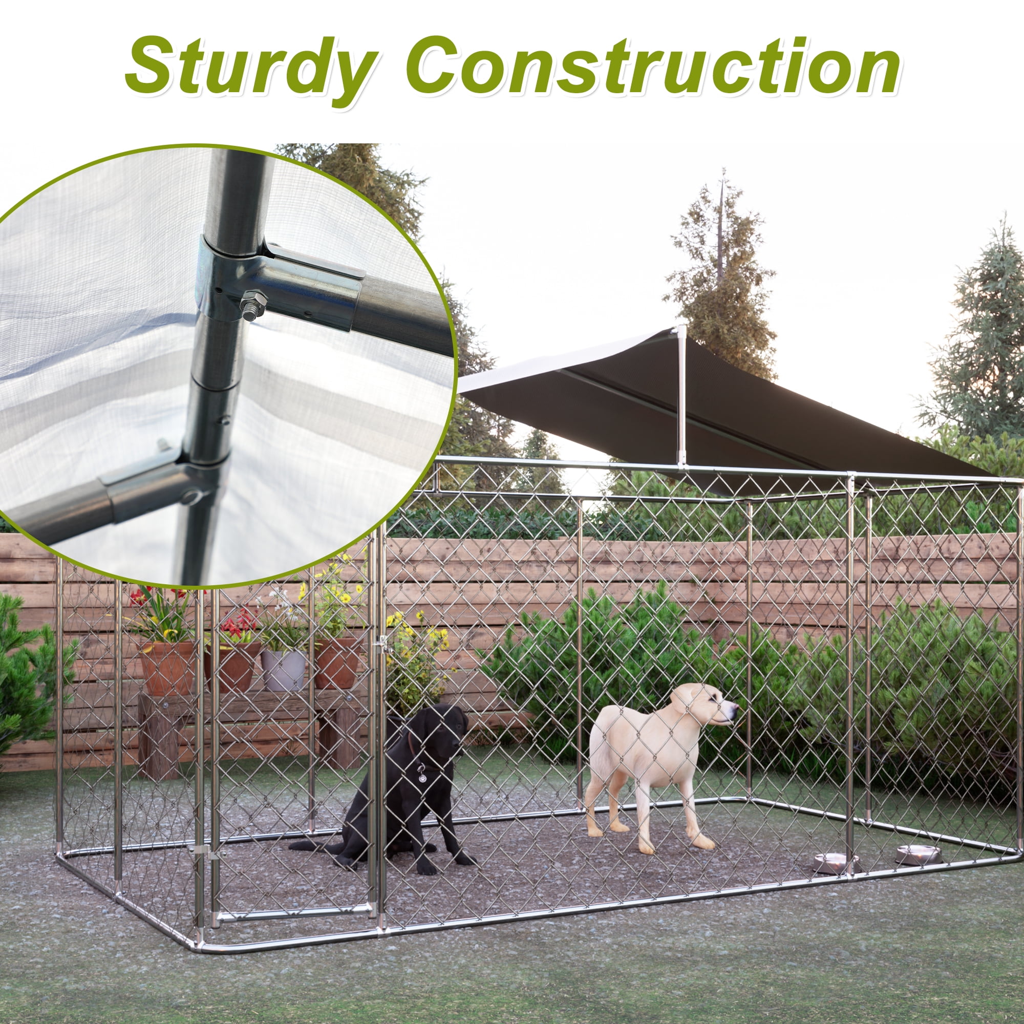 LZBEITEM 13 x 7.5 ft Outdoor Dog Kennel Dog Cage Dog Playpen Dog Fence Chicken Coop Hen House Heavy Duty Pet Playpen with Large Galvanized Chain Link with UV & Water Resistant Black Proof Cover