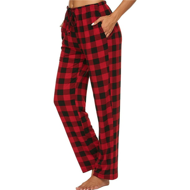 Women Lounge Pants Comfy Pajama Bottom with Pockets Stretch Plaid ...