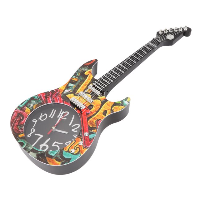 Guitar Decorative Wall Clock, Battery Powered Time Accurate Guitar Wall Clock Drop Resistant Simulation For Desktop For Home 5680 Guitar,5680CC Guitar With Stand