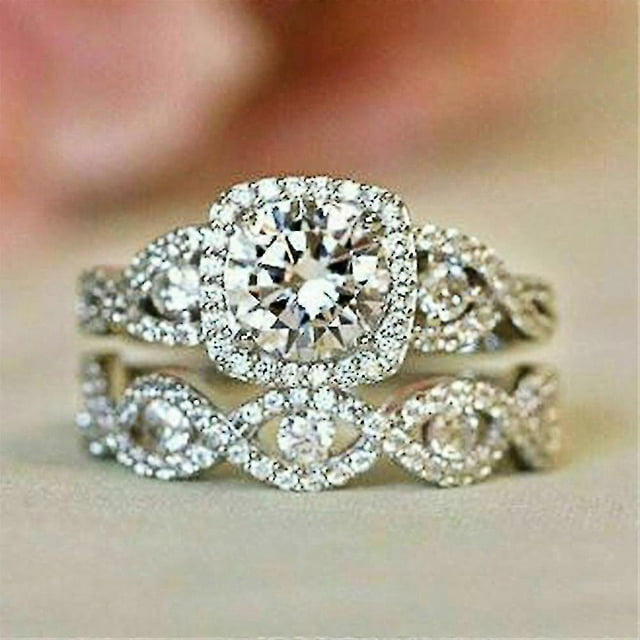 Women's 2pcs Cubic Zirconia Diamond Stackable Ring Set For Wedding Engagement Party Valentine's Day Anniversary Jewelry Gifts