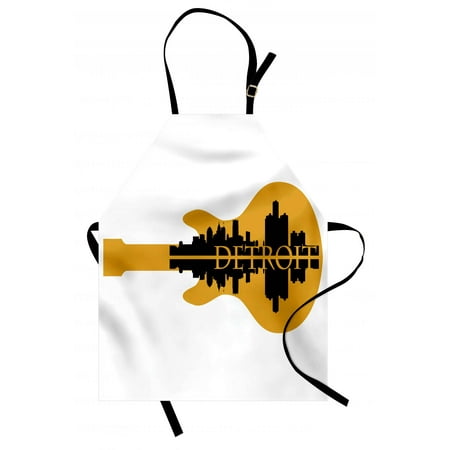 Detroit Lions Apron Detroit Apron High Rise Buildings Silhouette Reflection Electric Guitar Instrument Music Theme, Unisex Kitchen Bib Apron with Adjustable Neck for Cooking Baking Gardening, Yellow Black, by Ambesonne ()