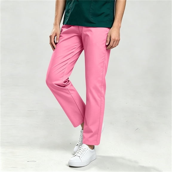 Cagogo Women's Mid Rise Straight Leg Trousers with Pockets Casual Workwear Solid Regular Fit Ankle Pants for Office Party Travel Daily Wear, Hot Pink 2XL