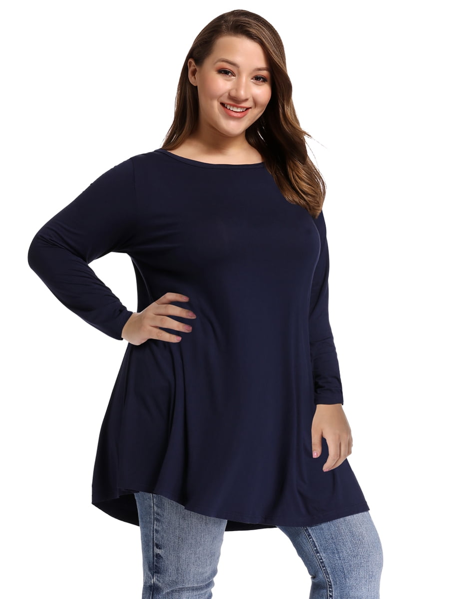 LARACE Plus Size Tunic Tops for Women Long Sleeve Swing Shirt Loose Fit  Flowy Clothing for Leggings 8053 - Wine Red / 1XL
