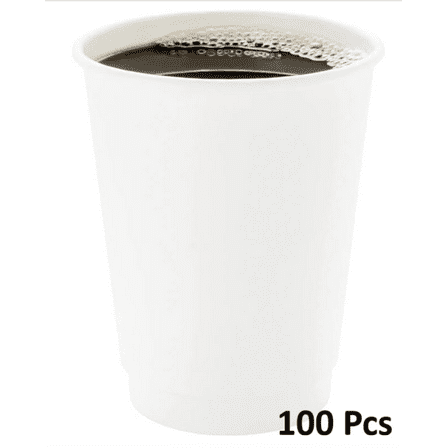 100 Pack 10 oz Double Wall Paper Coffee Cups  White Color– Insulated Disposable Hot Beverage Cups – No Sleeves Needed – Ideal for Coffee, Tea, Cocoa, Office & Events BOSPHORA