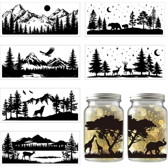 1set 8pcs 8 styles PVC Lamp Film for Colorful Light Hanging Lamp Frosted Glass Jar Tree 90x210mm 1pc/style