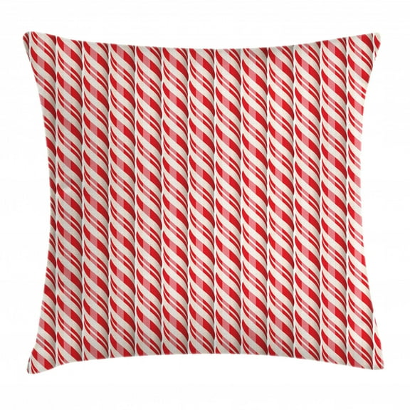 Candy Cane Throw Pillow Cushion Cover, Red Christmas Candies Pattern with Diagonal Stripes Traditional Winter Sweets, Decorative Square Accent Pillow Case, 24 X 24 Inches, Red Cream, by Ambesonne