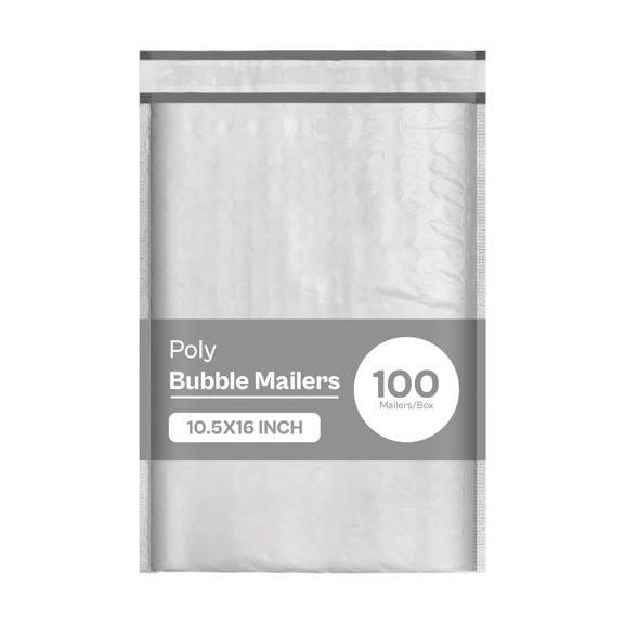 PSBM Poly Bubble Mailers #5 10.5" x 16" 100 Pcs White Grey Padded Envelopes Tamperproof Mailers for Safe Shipping