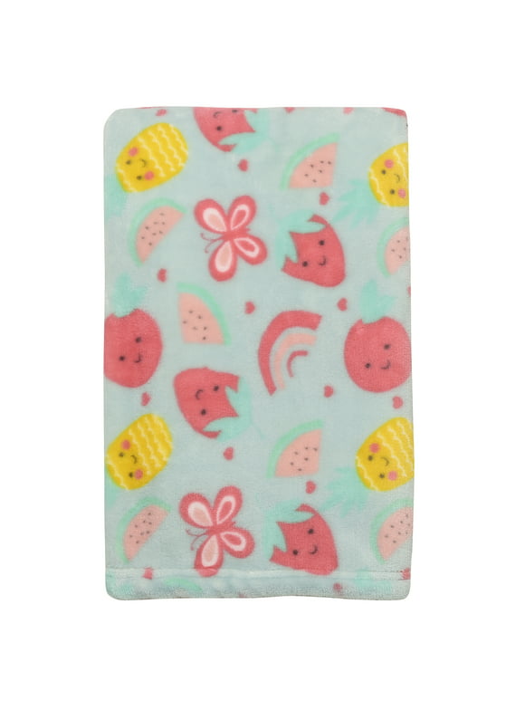 Baby Starters Fruit Print Plush Baby Blanket (30" x 40"), Aqua