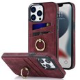 thumbnail image 1 of Allytech Phone Case for Apple iPhone 13 Pro 6.1 inch,Retro Leather Portable Finger Ring Kickstand Card Slots Shockproof Protective Cover,Winered, 1 of 8