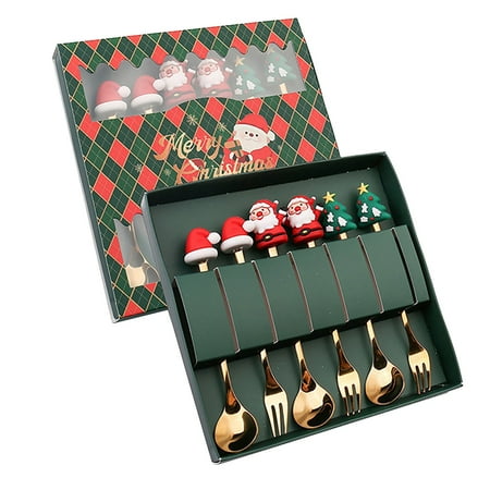

Uorcsa Christmas Deals Christmas Tableware Set Stainless Steel Spoon Gift Set Dessert Spoon fork Coffee Spoon Christmas Pendant Spoon Tableware Set Gift