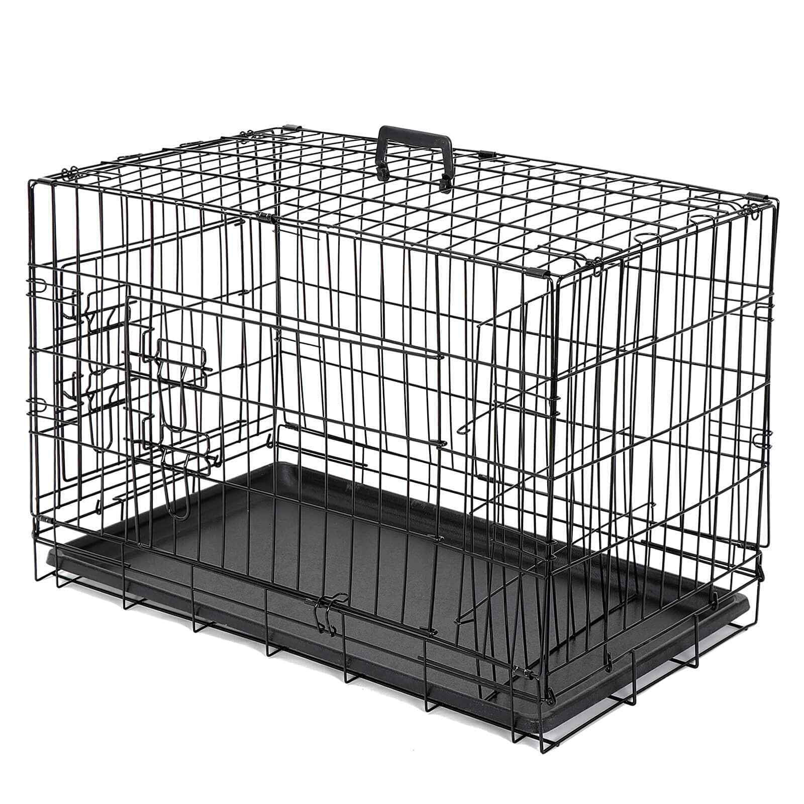 ZENSTYLE 30" Durable Dog Crate Kennel Folding dog Cage 2 Door with Tray Indoor Pet Safe House Black