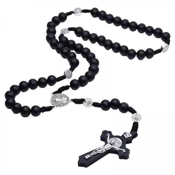 COLLAR COLGANTE,Crucifijo de metal con de de de madera,Colgante de collar de cruz de oración cristiana católica, Religioso de Madera Collar Cadena con Yinane COLLAR COLGANTE