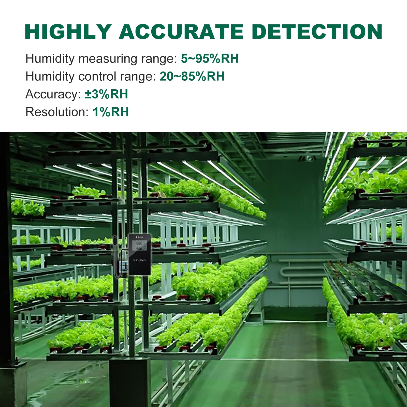 Humidity Controller, Briidea Pre-Wired Humidistat Humidifier Dehumidifier with LCD Display High Accuracy Humidity Sensor, Ideal for Greenhouse Mushroom Grow Tent