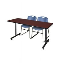 Regency 60" x 30" Kobe Training Table- Mahogany and 2 Zeng Stack Chairs- Blue