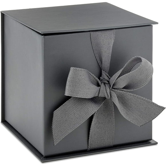 Hallmark Small Gift Card Box with Bow and Shredded Paper Fill (Gray 4 inch Gift Box) for Weddings, Graduations, Birthdays, Father's Day, Groomsmen Gifts, All Occasion