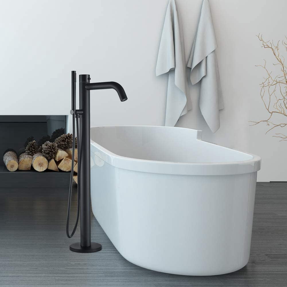HEATGENE Bathtub Faucet Freestanding Tub Filler Single Handle Floor Mounted Faucets with Handheld Shower Matt Black…