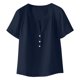 thumbnail image 5 of Craaazy Women's Casual V Neck Blouse, Solid Color Short Sleeve Cotton Linen Top, Loose Fit Comfy Henley Tunic for Daily Wear Gifts, 5 of 9