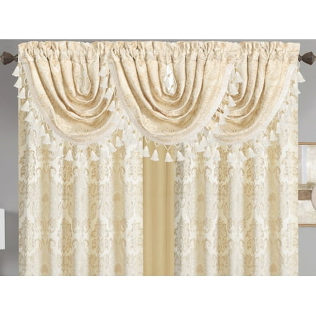 - Empire Home Traditional Jacquard Olivia Window Waterfall Valance Drapery - Gold - NEW ARRIVAL - 46