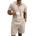 thumbnail image 2 of Men 2 Piece Outfits Casual Top and Pants Sets Khaki S, 2 of 10
