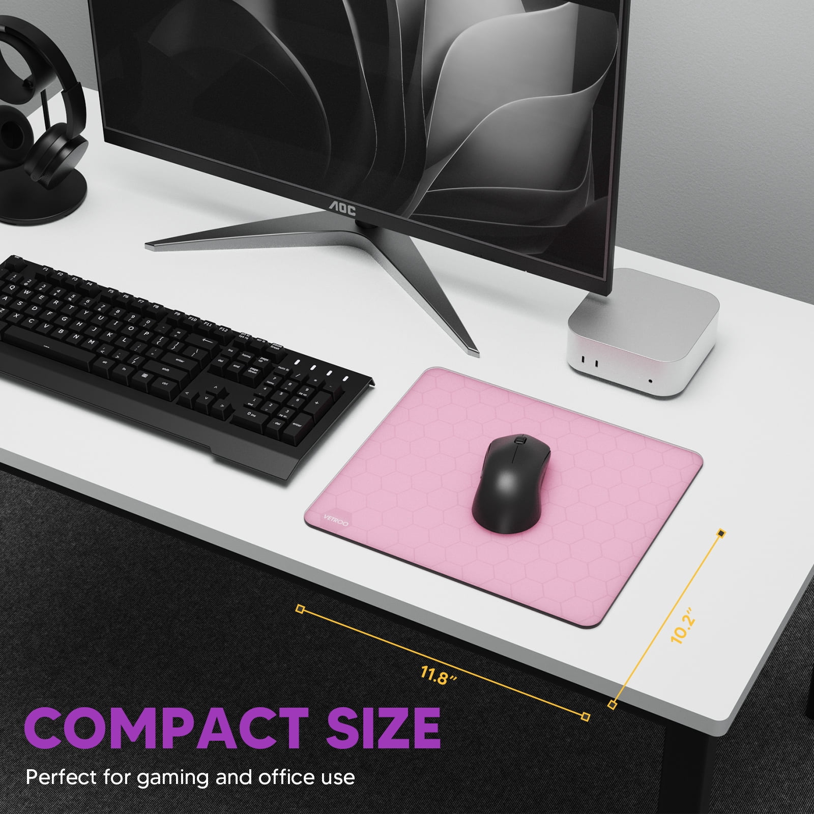 Vetroo GMP300 Tempered Glass Gaming Mouse Pad, Micro-Etched 3mm Tempered Glass with Silicone Anti-Slip Base, Multi-Layer Curing, Smooth Operation for Esport & Work - Pink