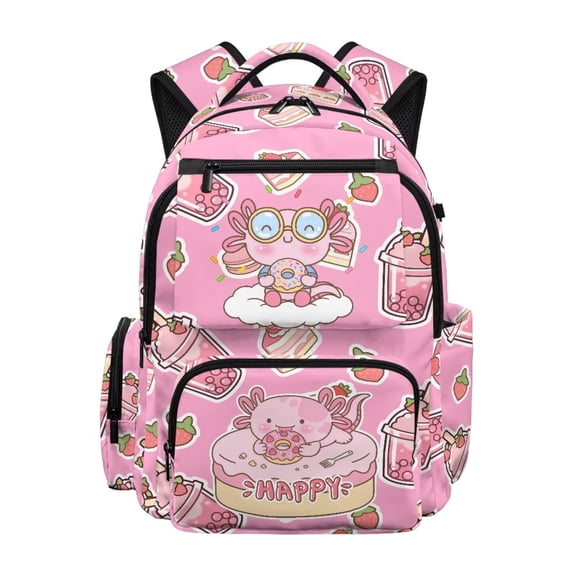 Aplkyhs Donut Axolotl Backpack for Students 12-18 Durable 17 Inch School Bookbag for Middle High School Teens Outdoor
