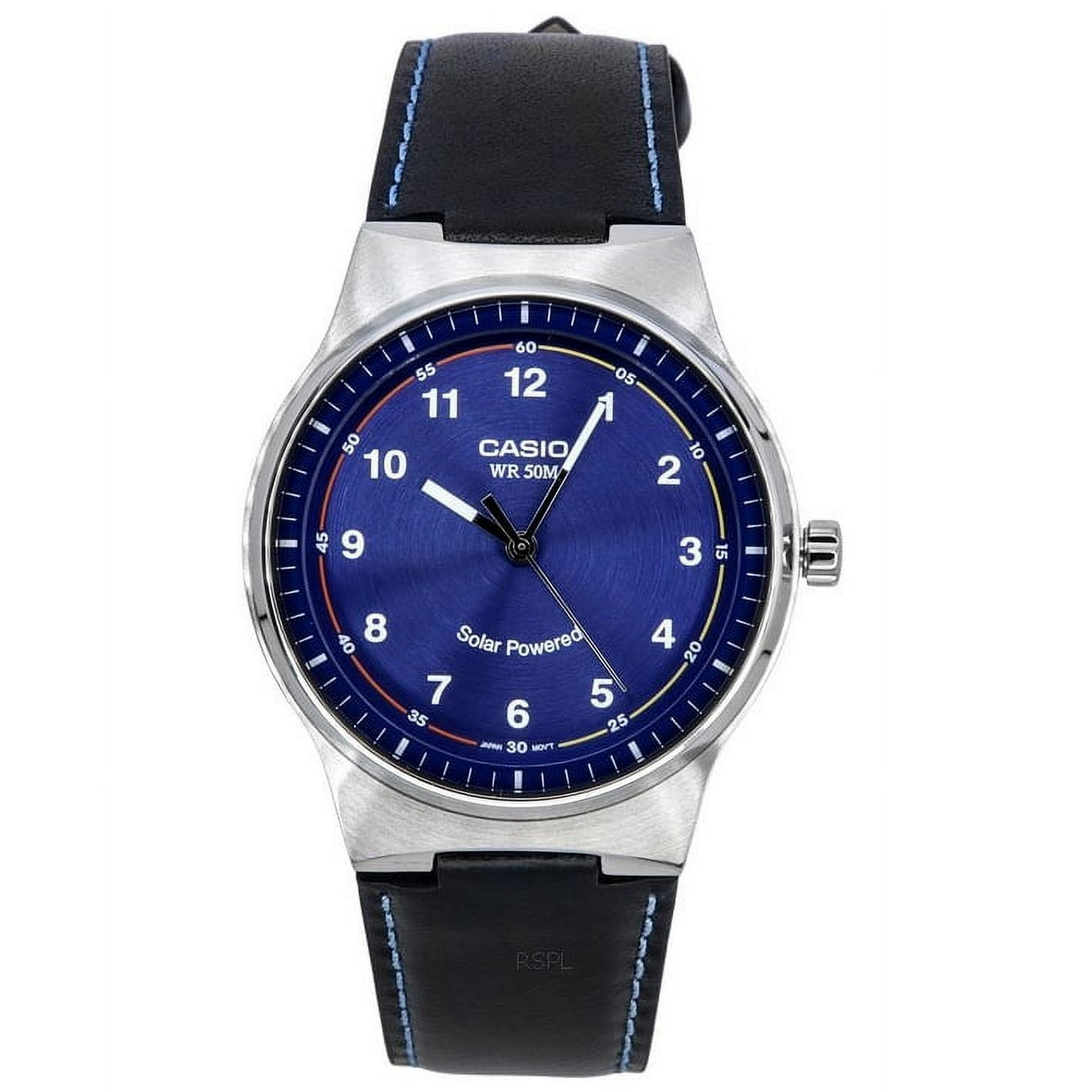 Casio men's watch leather strap discount