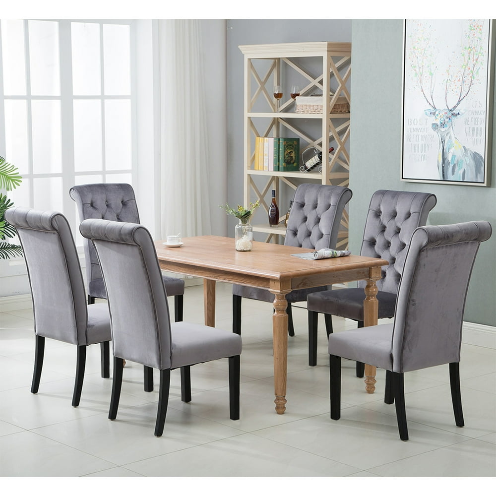 Dining Tufted Armless Upholstered Accent Chair Set of 6 (Grey), Gray