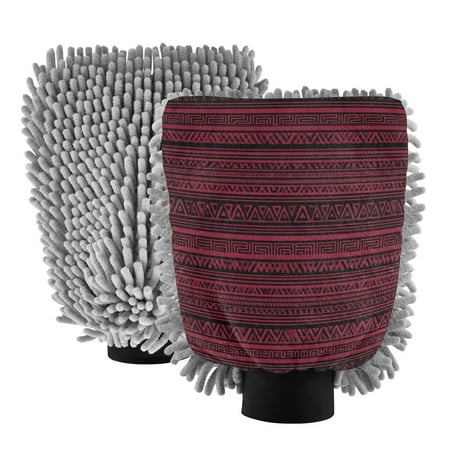 Microfiber Car Wash Gloves With Chenille & Polyester Terry Scratch-Free Cleaning Elastic Cuffs Pattern Of Tribal-inspired Stripes