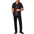 thumbnail image 2 of INSPIRE CHIC Men's Metallic Sequins Camp Collar Button Down Short Sleeve Shiny Shirt S Black, 2 of 5