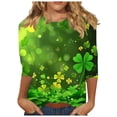 thumbnail image 2 of Craaazy Women's Casual St. Patrick's Day Printed Round Neck Three Quarter Sleeved T-shirt Loose Tops Gifts, 2 of 5