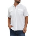 thumbnail image 4 of INSPIRE CHIC Men's Solid Short Sleeve Button Down Chest Pockets Linen Shirt L White, 4 of 6